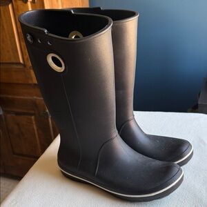 Crocs Women's Black Rain Boots, size 8.